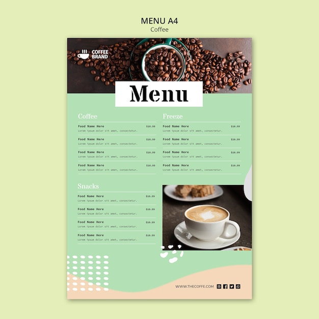 Modello di concetto di menu del caffè