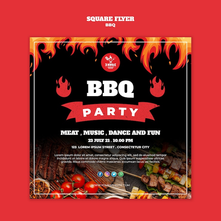 PSD gratuito modello di concetto di volantino quadrato bbq