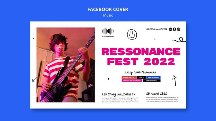 PSD gratuito modello di copertina dei social media per il festival musicale