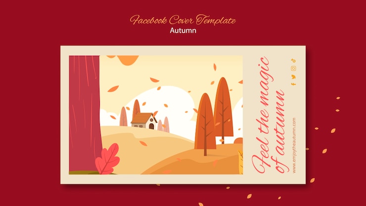 PSD gratuito modello di copertina dei social media per la celebrazione autunnale con paesaggio