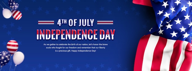 Modello di copertina del giorno dell'indipendenza americana con la bandiera realistica degli Stati Uniti