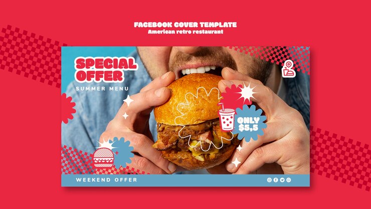 PSD gratuito modello di copertina di facebook cibo delizioso