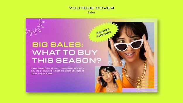 Modello di copertina di youtube con sconto sulle vendite sfumate