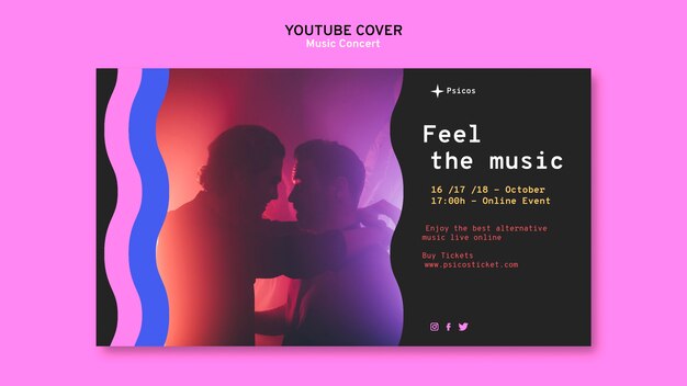 Modello di copertina di youtube del concerto di musica