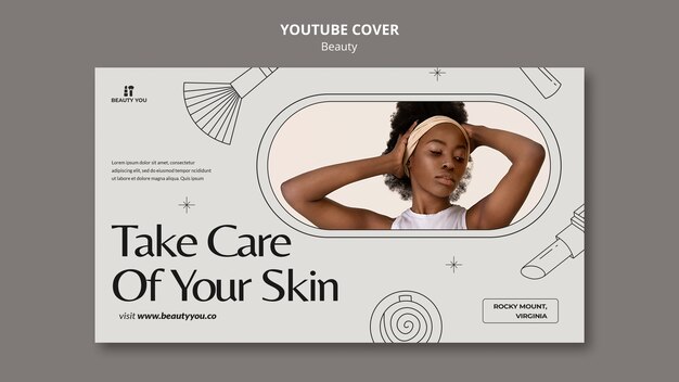 Modello di copertina di youtube del concetto di bellezza disegnato a mano