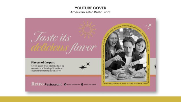 Modello di copertina di youtube del ristorante retrò americano