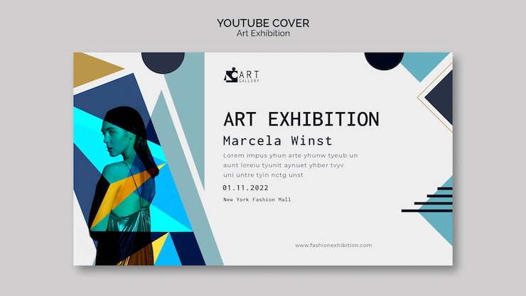 PSD gratuito modello di copertina di youtube della galleria della mostra d'arte
