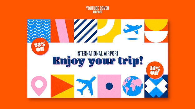 Modello di copertina di YouTube per aeroporto dal design piatto