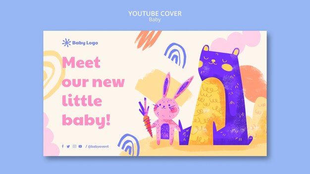 Modello di copertina di YouTube per eventi per bambini con disegni di animali