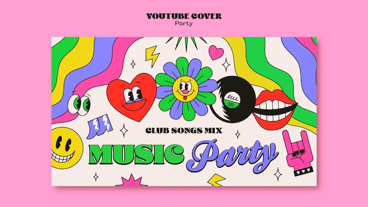 PSD gratuito modello di copertina di youtube per feste di musica retrò