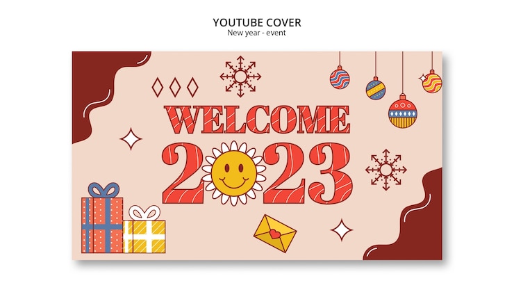 PSD gratuito modello di copertina di youtube per il nuovo anno 2023
