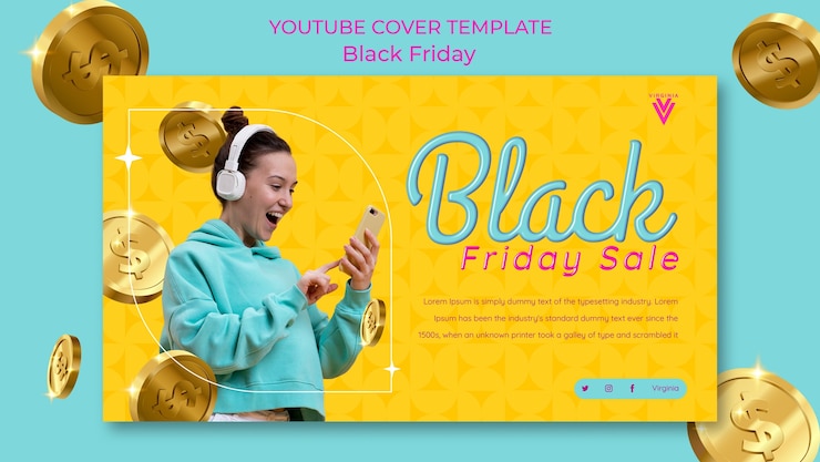 PSD gratuito modello di copertina di youtube per il venerdì nero