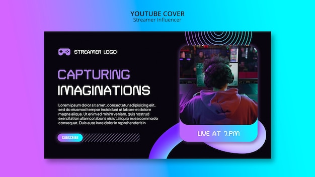 Modello di copertina di YouTube per influencer di streamer sfumato