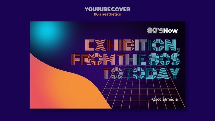 PSD gratuito modello di copertina di youtube per l'estetica degli anni '80