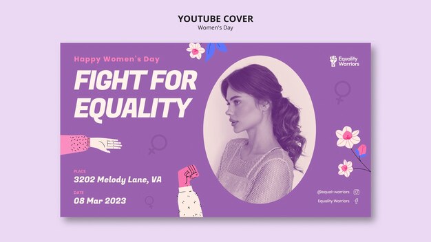 Modello di copertina di youtube per la celebrazione della festa della donna