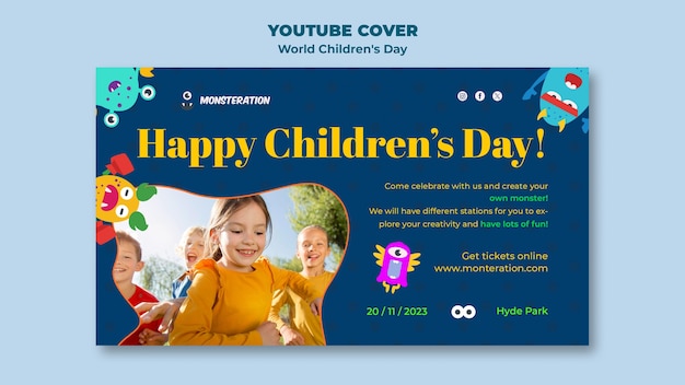 Modello di copertina di YouTube per la celebrazione della giornata mondiale dei bambini