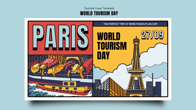 Modello di copertina di Youtube per la celebrazione della giornata mondiale del turismo