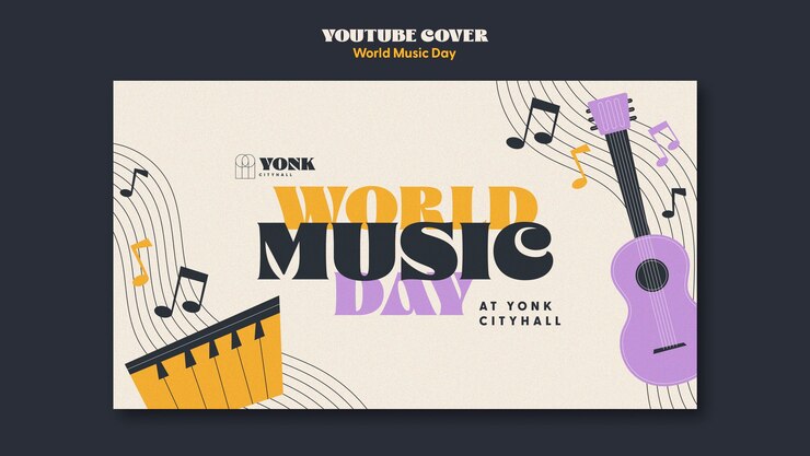 PSD gratuito modello di copertina di youtube per la celebrazione della giornata mondiale della musica