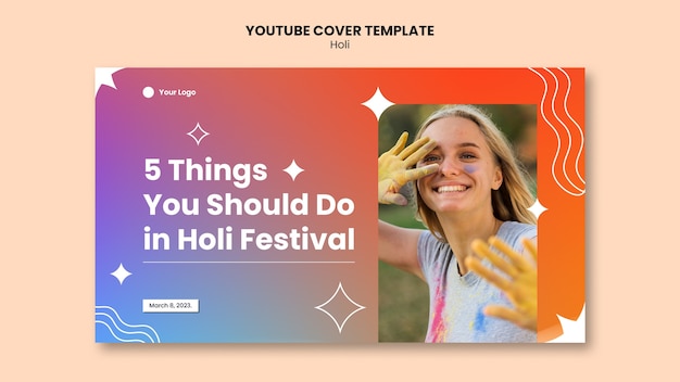 Modello di copertina di YouTube per la celebrazione di Holi
