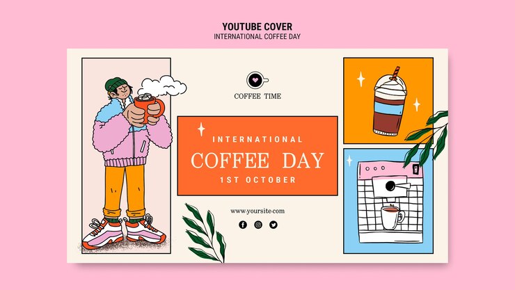 PSD gratuito modello di copertina di youtube per la giornata internazionale del caffè