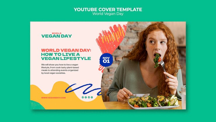 PSD gratuito modello di copertina di youtube per la giornata mondiale del vegano