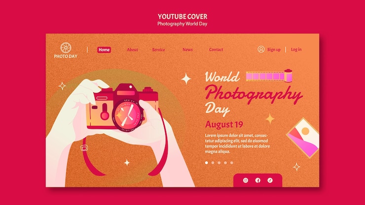 PSD gratuito modello di copertina di youtube per la giornata mondiale della fotografia