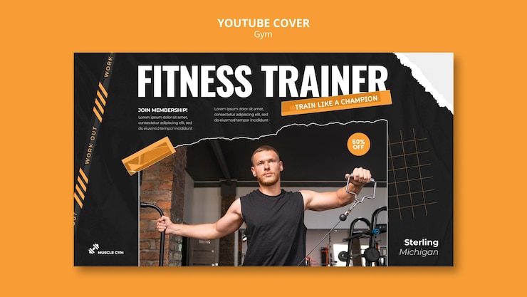 PSD gratuito modello di copertina di youtube per palestra e fitness