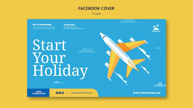 Modello di copertina facebook da viaggio design piatto