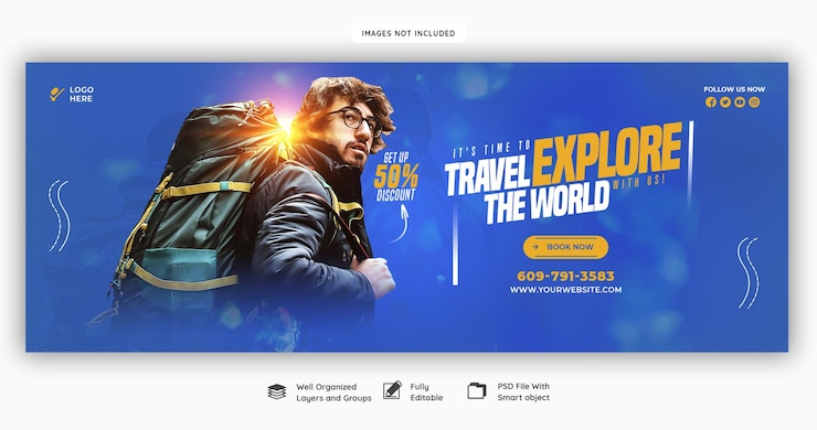 PSD gratuito modello di copertina facebook per viaggi e turismo