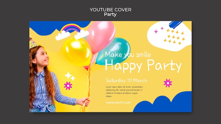 PSD gratuito modello di copertina per youtube per feste di design piatto