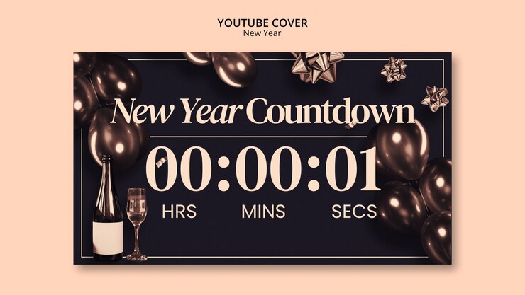 PSD gratuito modello di copertina per youtube per la celebrazione del nuovo anno 2024