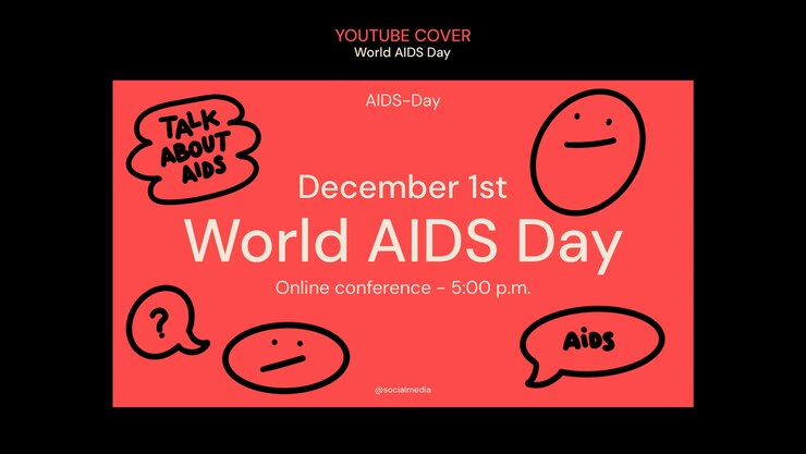 PSD gratuito modello di copertina per youtube per la celebrazione della giornata mondiale contro l'aids