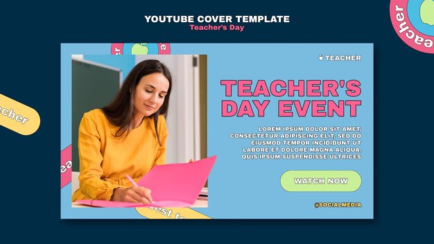 Modello di copertina youtube per il giorno dell'insegnante di design piatto