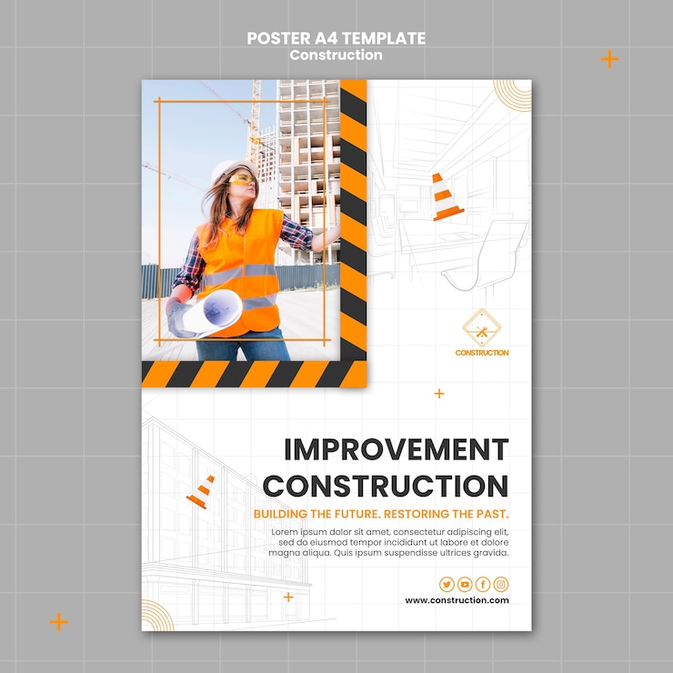 PSD gratuito modello di costruzione dal design piatto