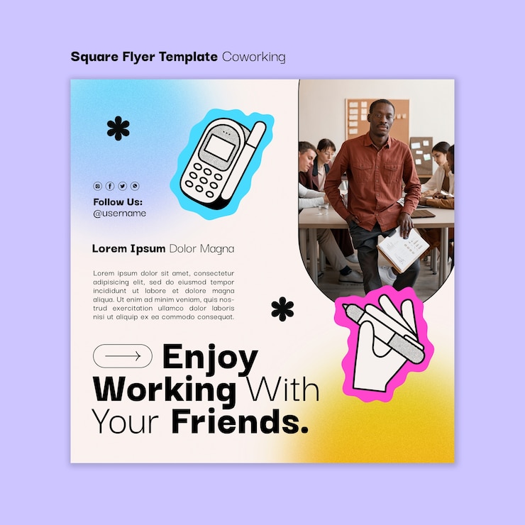 PSD gratuito modello di coworking design piatto