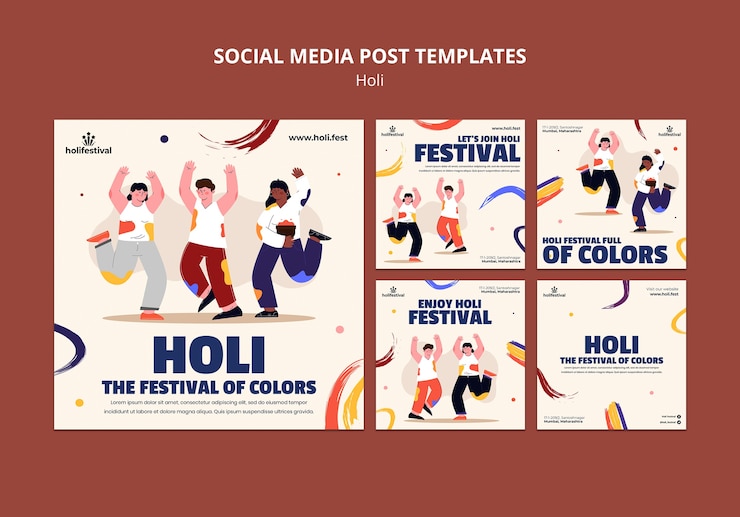 PSD gratuito modello di design del festival holi design piatto