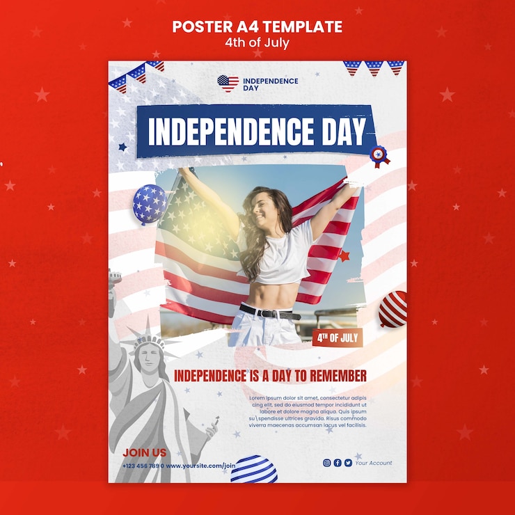 PSD gratuito modello di design piatto 4 luglio