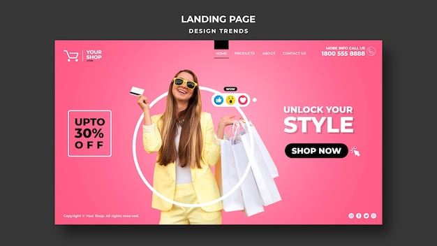 Modello di donna dello shopping della pagina di destinazione