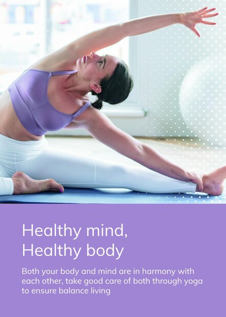 Modello di esercizio di yoga psd per uno stile di vita sano per poster pubblicitari