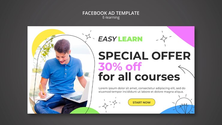 PSD gratuito modello di facebook e-learning design piatto