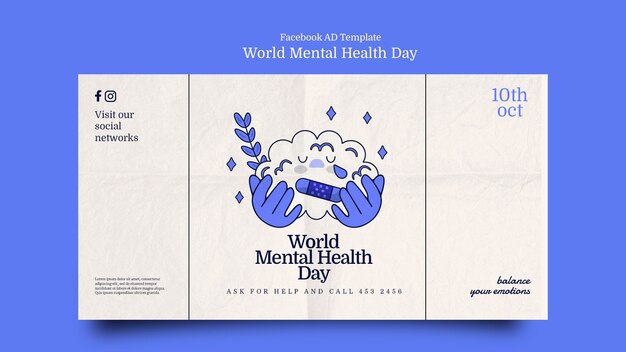 Modello di facebook per la giornata internazionale della salute mentale di design piatto