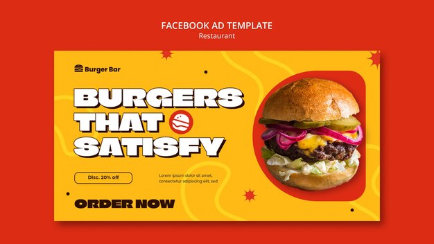 Modello di facebook ristorante cibo delizioso design piatto