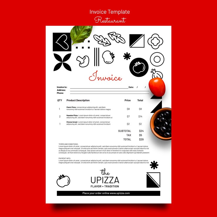 PSD gratuito modello di fattura del ristorante pizza