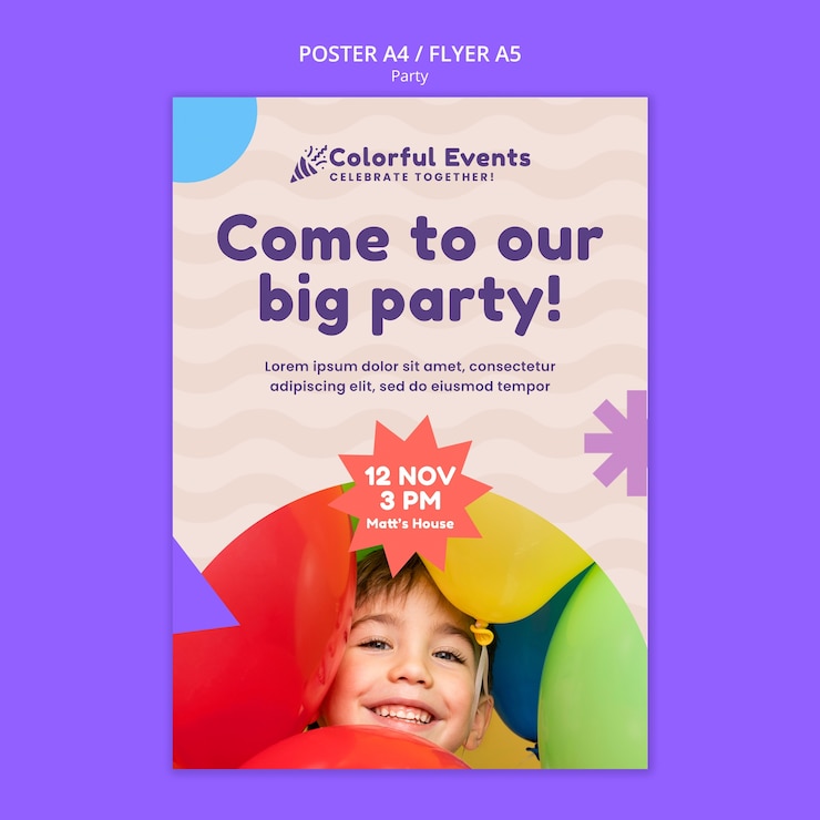 PSD gratuito modello di festa dal design piatto