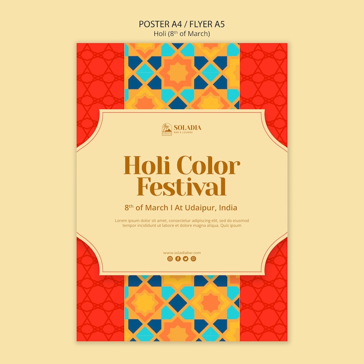 PSD gratuito modello di festival holi design piatto