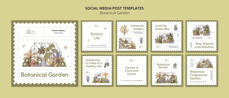 PSD gratuito modello di giardino botanico design piatto