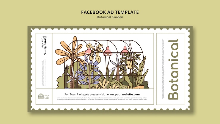 PSD gratuito modello di giardino botanico design piatto