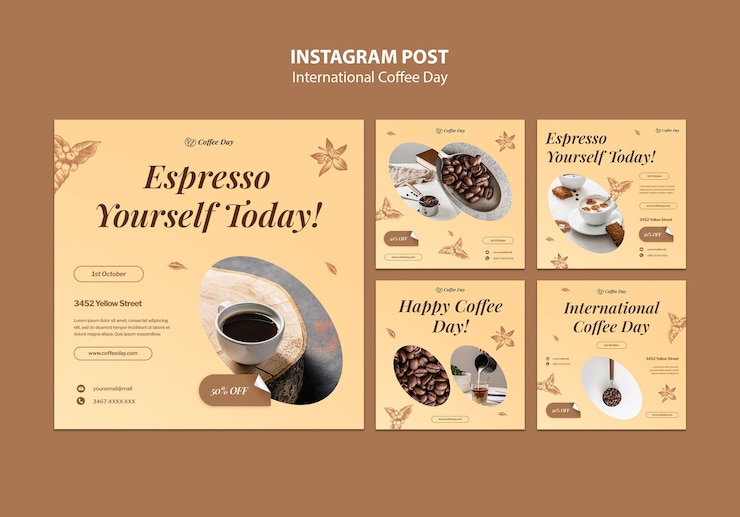 PSD gratuito modello di giornata internazionale del caffè dal design piatto