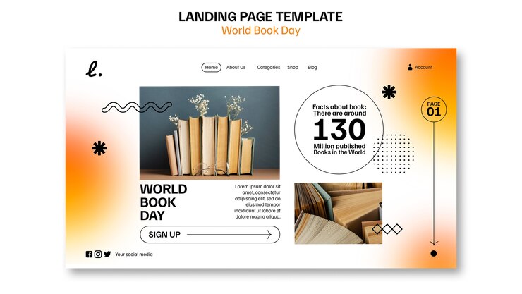 PSD gratuito modello di giornata mondiale del libro di design piatto
