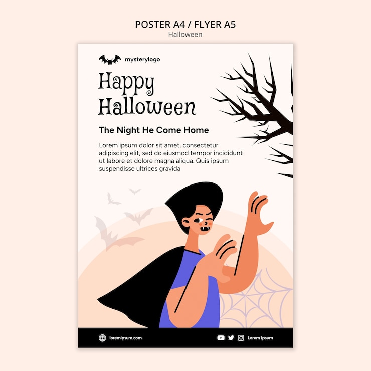PSD gratuito modello di halloween felice design piatto
